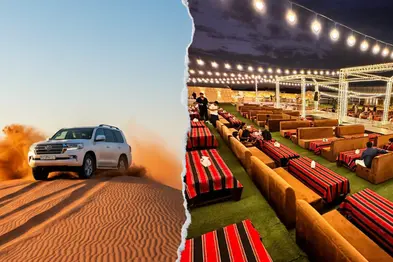 VIP Evening Desert Safari Dubai with private 4x4 dune bashing and luxury desert camp seating